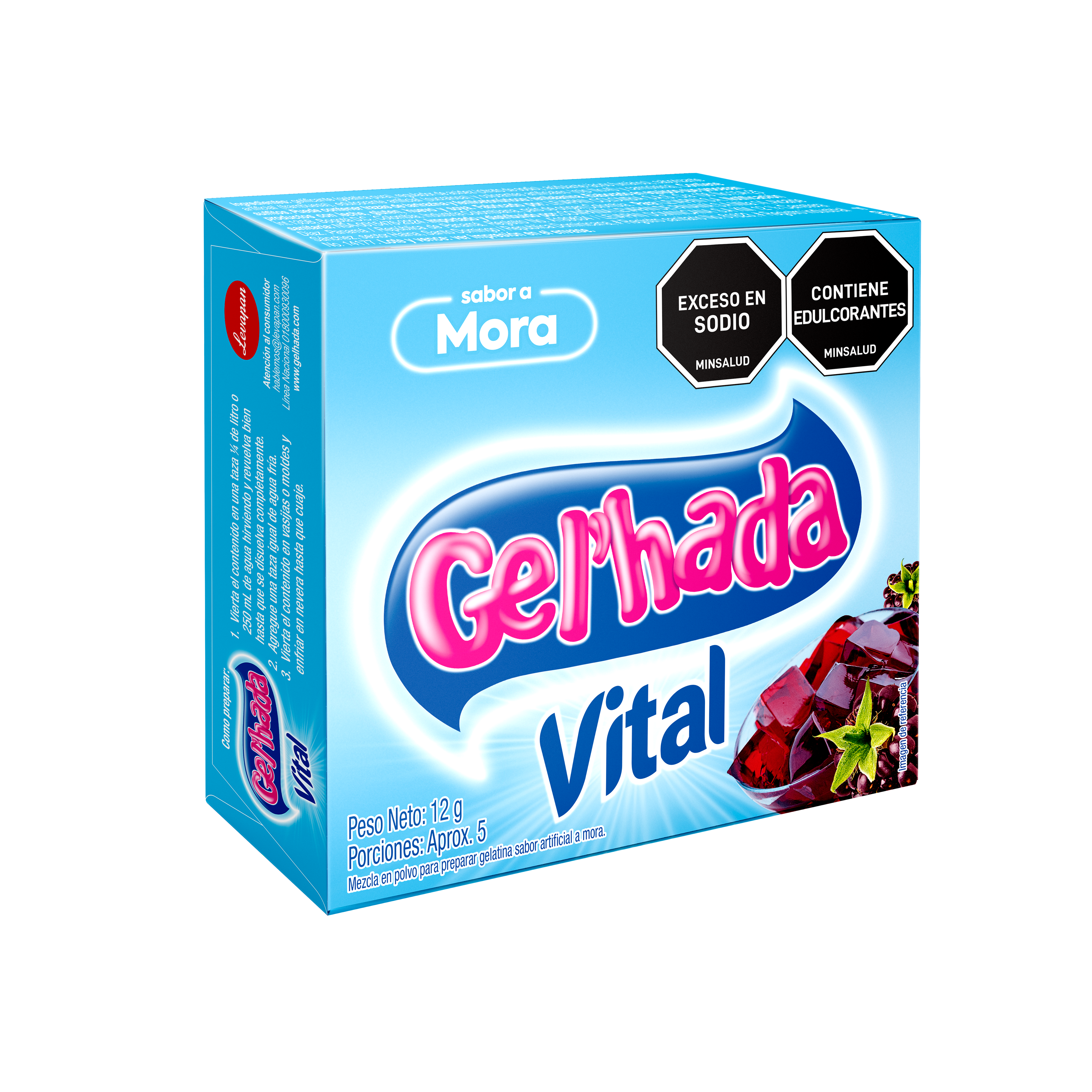 Gelatina Gel’hada Vital mora  x 12g.  No se añade azúcar en su proceso de producción.