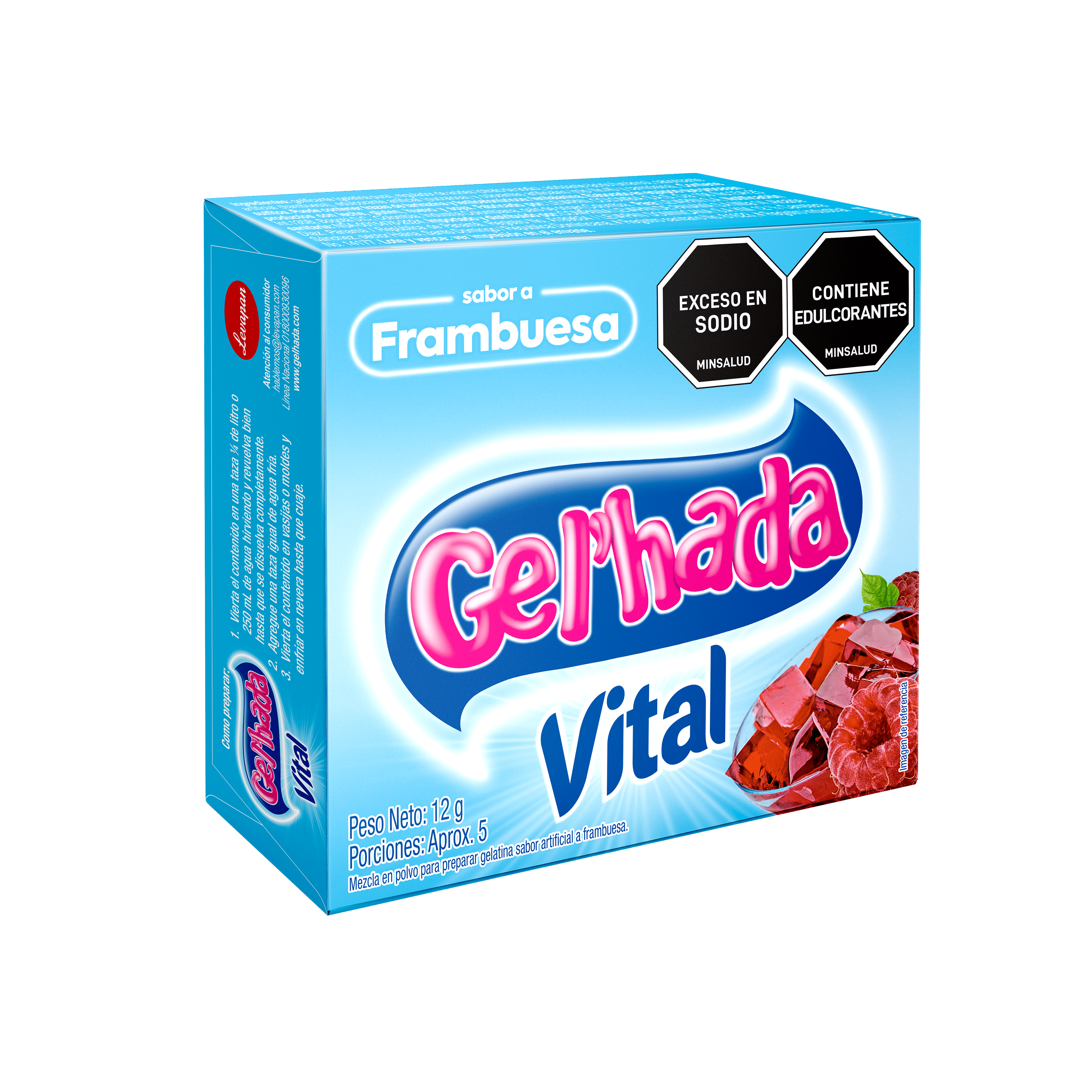 Gelatina Gel’hada Vital Frambuesa  x 12g.  No se añade azúcar en su proceso de producción.